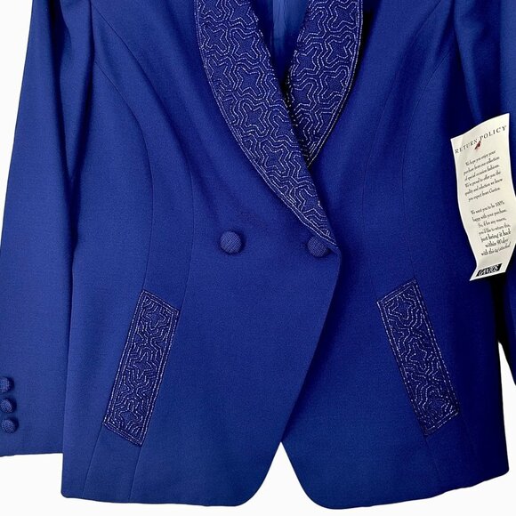 NWT VINTAGE EMILY GANTOS BLUE BEADED DOUBLE BREASTED SKIRT SUIT - 12 - Picture 4 of 8